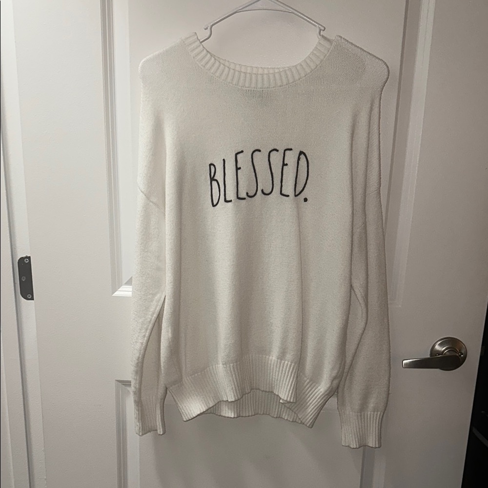 Women's White Sweater with 'Blessed' Print